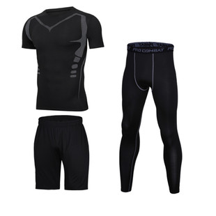 健身套装男运动套装健身房速干训练高弹紧身衣五件套装晨跑秋冬季