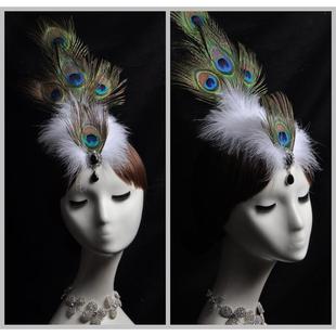 孔雀羽毛头饰女舞台表演演出夸张超仙儿童小鸟立翘起来头饰发夹