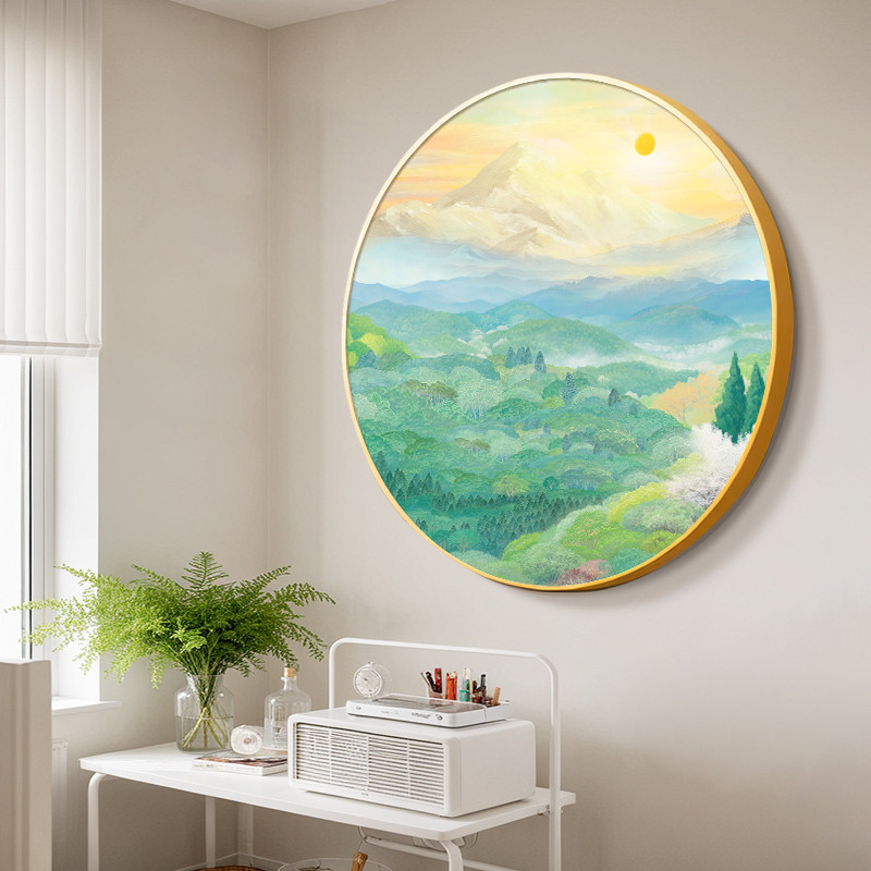 野地美树子圆形挂画现代简约客厅餐厅背景墙装饰画日式风景玄关画图片