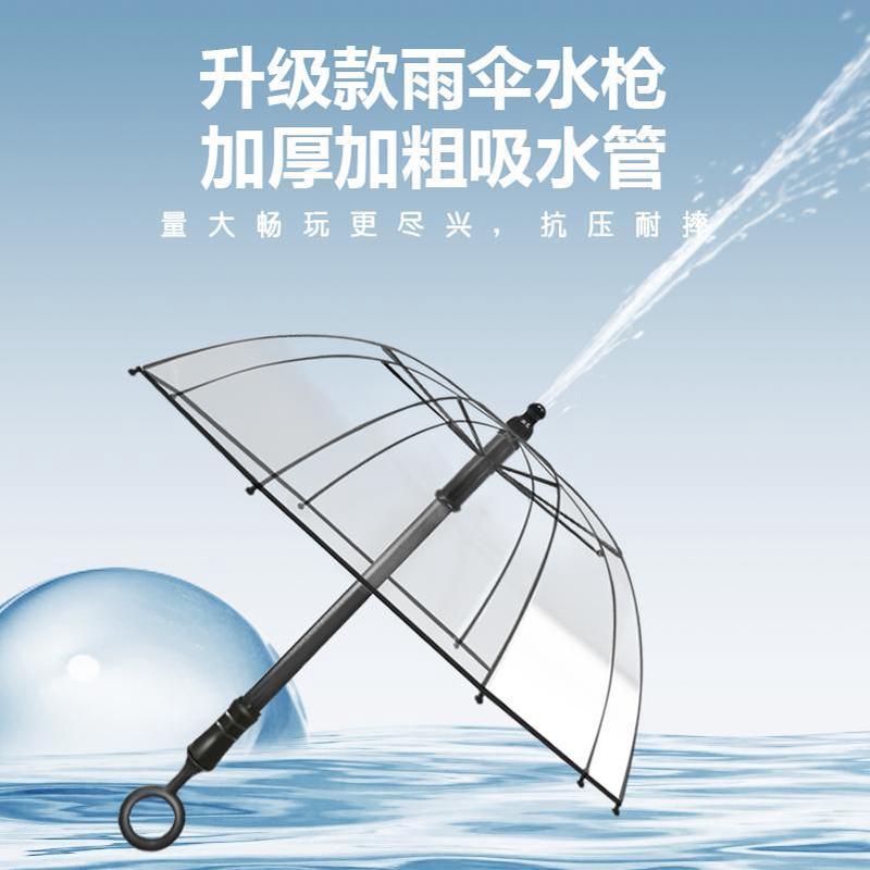 直杆透明伞网红长柄伞水枪伞超大儿童水枪雨伞自动16骨清新泼水节