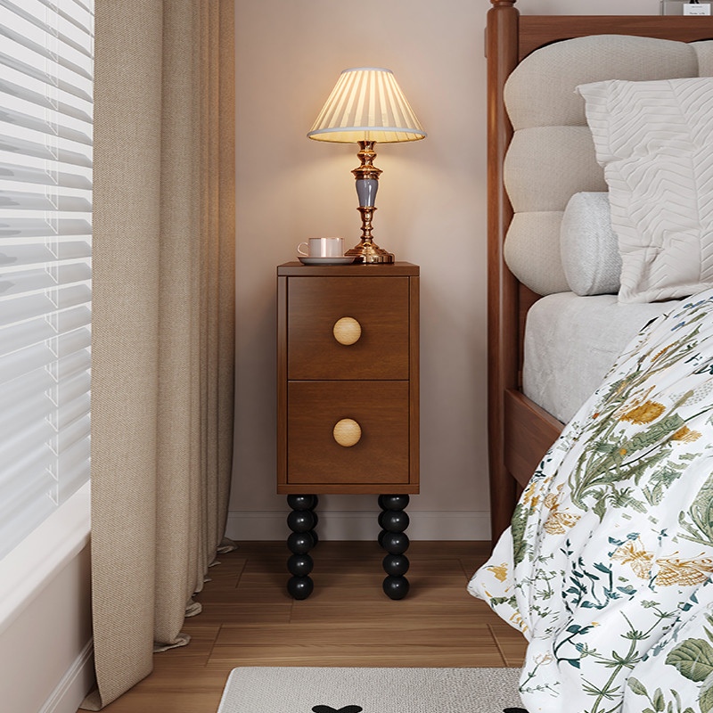 复古实木床头柜小型边几20cm极窄边柜设计感小众创意25超窄夹缝柜