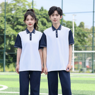 T恤男女初高中大学生班 高货速发高中学生校服套装 夏季 POLO衫 短袖