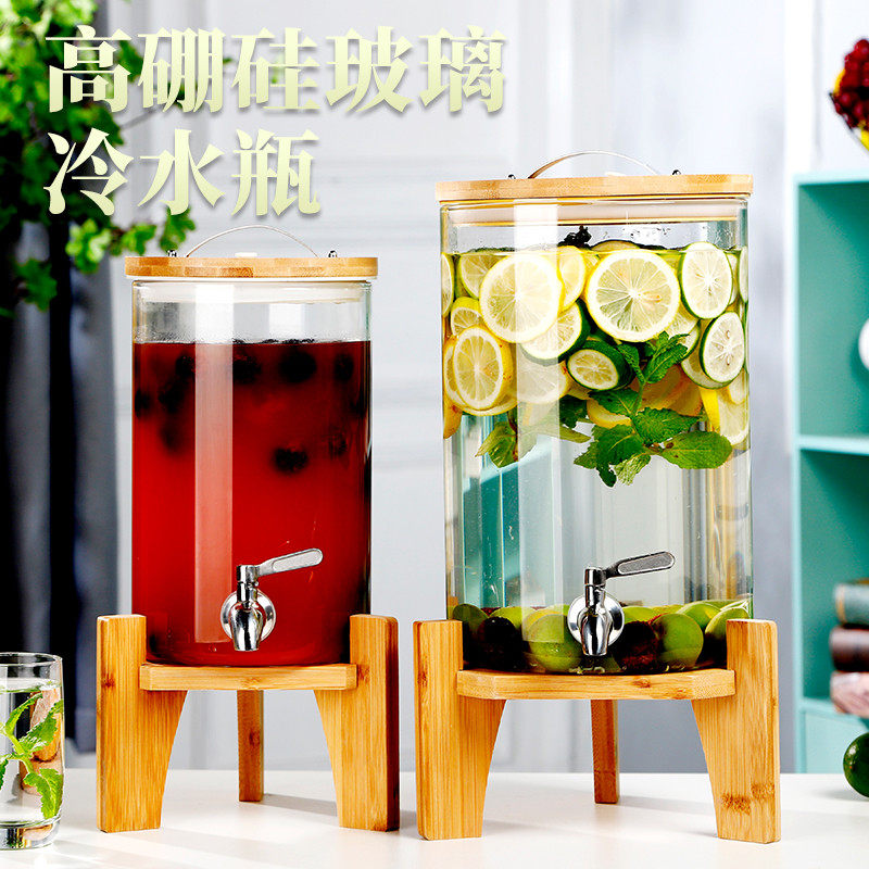 商用带凉水壶大容量冷水壶用耐高温泡茶玻璃柠檬饮料果汁桶