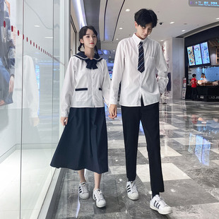 藏青大领初高中学生装jk制服套装男女情侣校服学院风衬衫定制