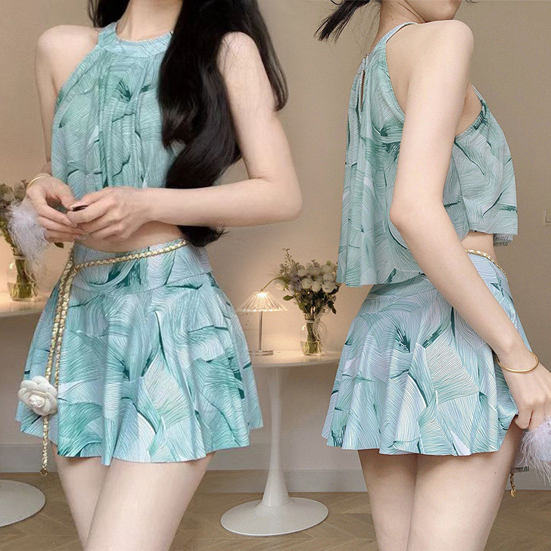 泳衣女款分体两件套小清新印花少女保守显瘦遮肉温泉专业泳衣批发