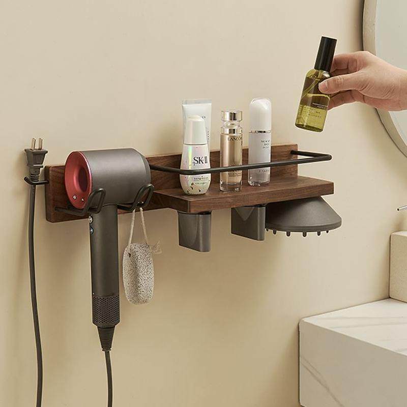 磁吸吹风机架子带收纳嘴卫生间挂钩免打孔胡桃木洗手台置物架浴室,家庭/个人清洁工具,吹风机置物架,淘宝优惠券,粉丝福利购,淘宝优惠卷