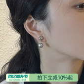 真多麻灰方块珍珠耳夹无耳洞女小众设计高级感蚊香盘耳饰2025新款