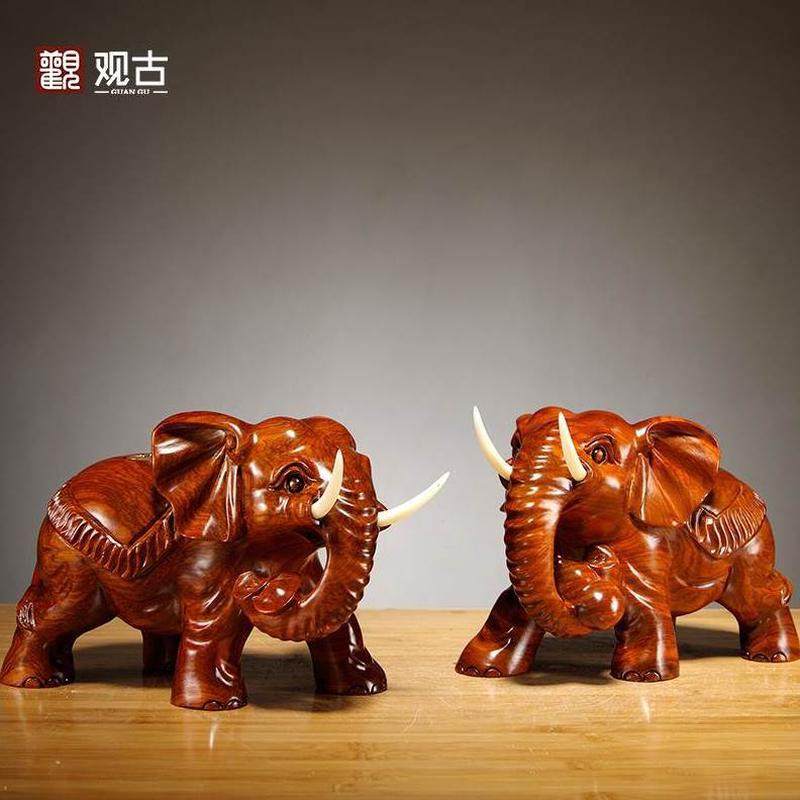 工艺品梨送礼刻木质装饰客厅电视柜大象摆件一对木雕花开业象,特色手工艺,白族木雕,淘宝优惠券,粉丝福利购,淘宝优惠卷