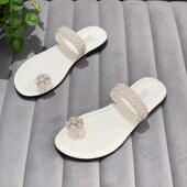 2025夏季 新款 欧货平底水钻套趾一字拖度假风沙滩凉拖潮女外穿