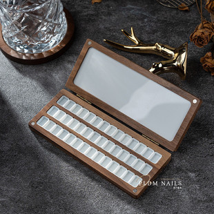 水彩分装盒水彩颜料胡桃木多彩实木空盒带分装便携式美甲彩绘胶磁