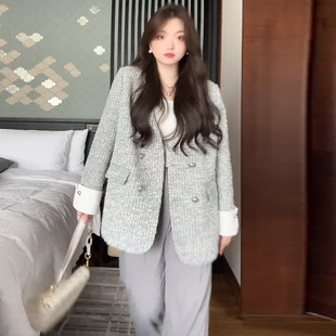 高货速发大码 女春秋高级感长袖 上衣微胖mm显瘦宽松小香风气质西装