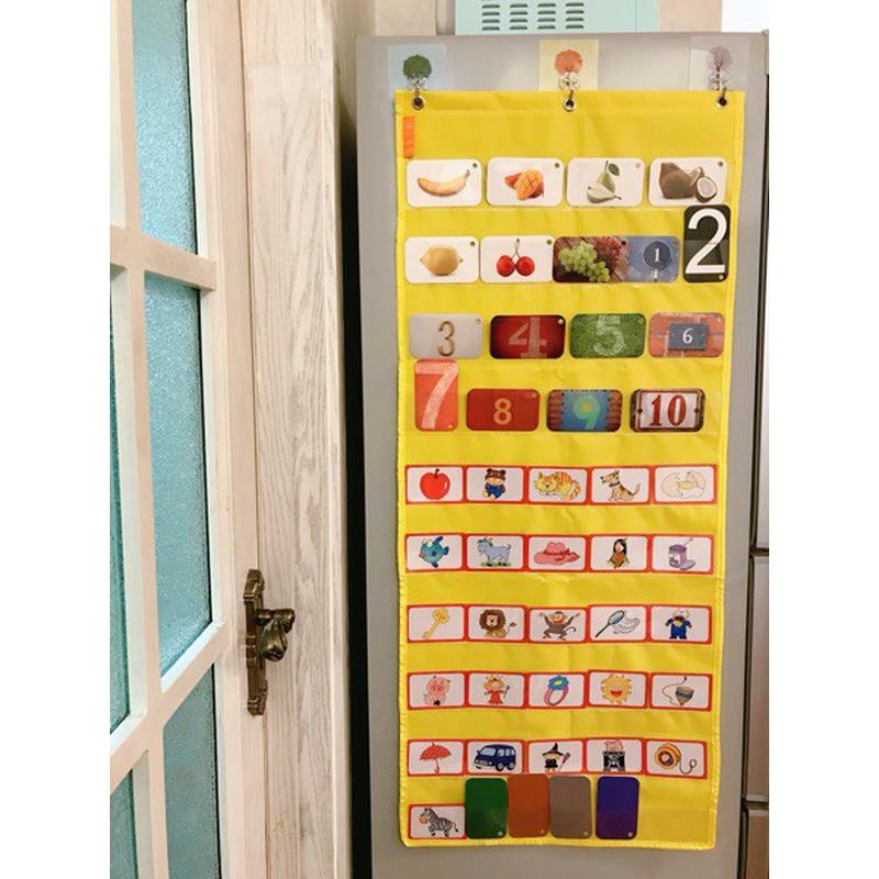 定做牛津布10排不分格识字卡挂袋透明PVC宝宝早教卡片袋启蒙教具