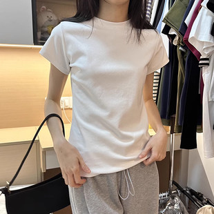 内搭打底衫 夏季 2024新款 棉质修身 美式 新品 复古白色t恤女正肩短袖
