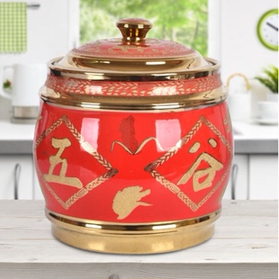 陶瓷米缸米桶带盖20斤30斤存粮密封防潮防虫蛀家用10公斤五谷丰登