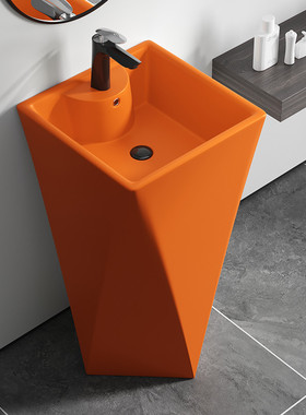 钻石立柱盆哑光洗手盆落地式洗脸盆彩色柱盆橙色水池黑色一体盆