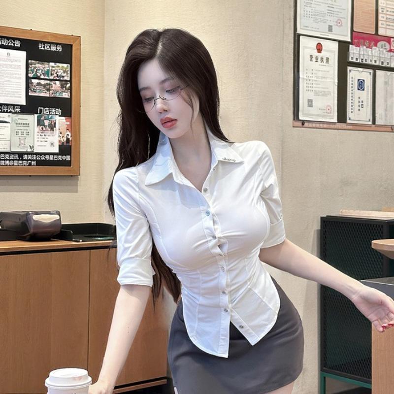 春季白色衬衫女上衣性感纯欲OL制服御姐风气质工作服修身显瘦衬衣