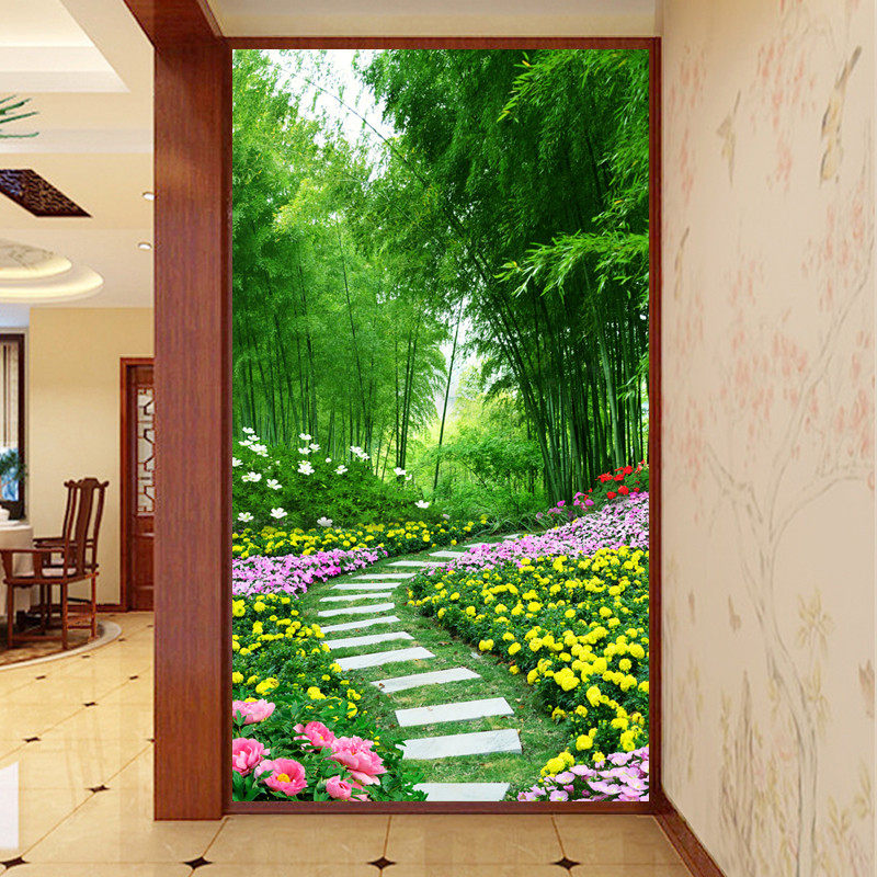 玄关装饰画竖版客厅卧室入户墙贴壁画自然风景山水画自粘墙纸贴画