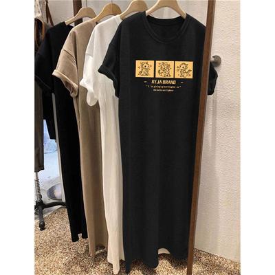 新品重磅纯棉连衣裙女生2025夏季新款宽松慵懒风中长款过膝短袖t