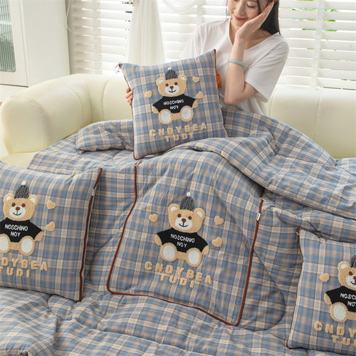 水洗棉抱枕被子两用汽车靠枕沙发靠垫可爱办公室学生宿舍夏被全棉