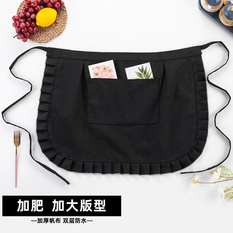 帆布围边衣加厚防水防油木耳纯黑色围裙耐磨加肥加大半身腰双层罩