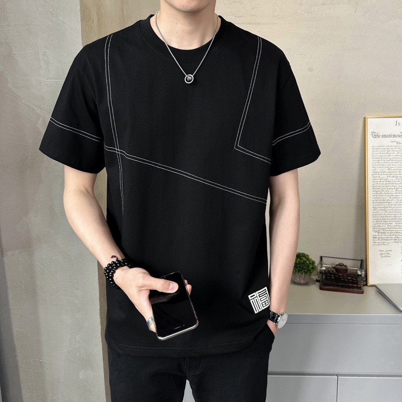 潮流男装圆领t恤2025夏季男士时尚百搭潮牌高级感纯棉短袖男潮牌t