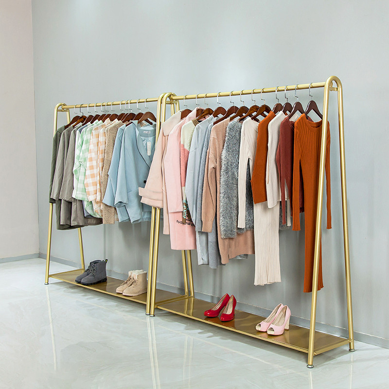 服装店衣架展示架落地式金色挂衣服架子简约组合女装店铺置物货架