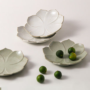 早餐盘子创意手工水果盘子碟家用餐具 艺隆轩莲花碟粗陶泥日式