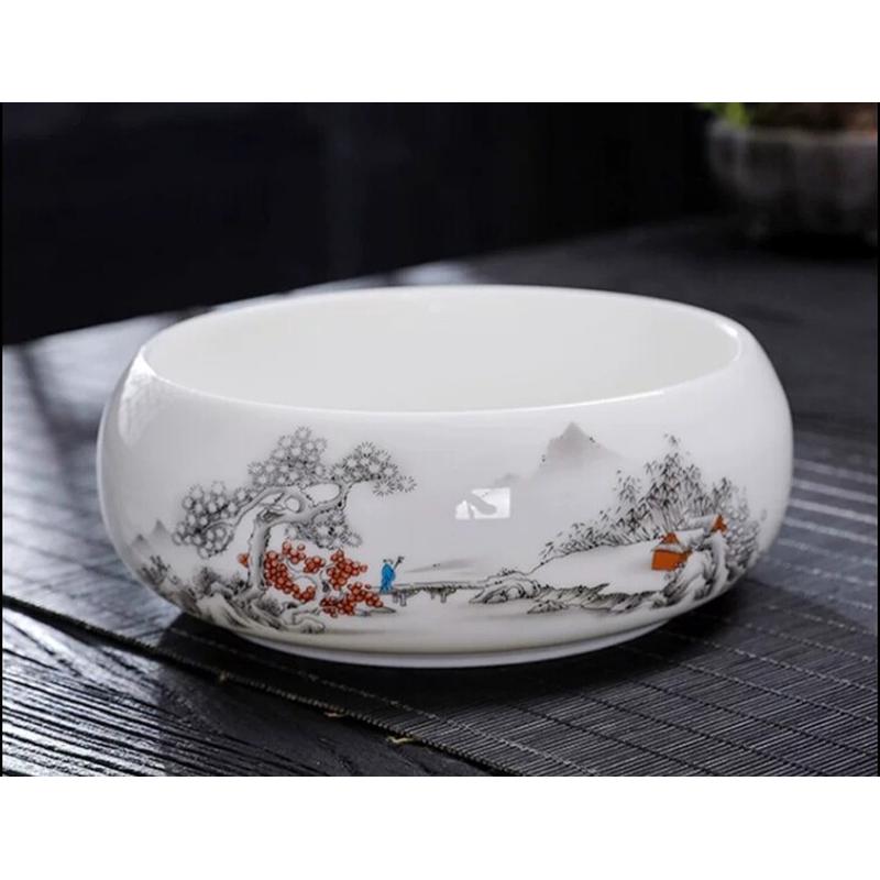 陶瓷烟灰缸大号高端大气上档次 家用客厅羊脂玉瓷茶洗 废水果皮缸