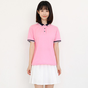工作服定制粉色运动polo衫 高货团体演出服套装 百褶裙两件套女教师