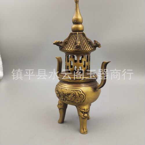 新中式书架塔香炉茶宠板房间售楼处家居博古架摆件禅意铜软装饰品