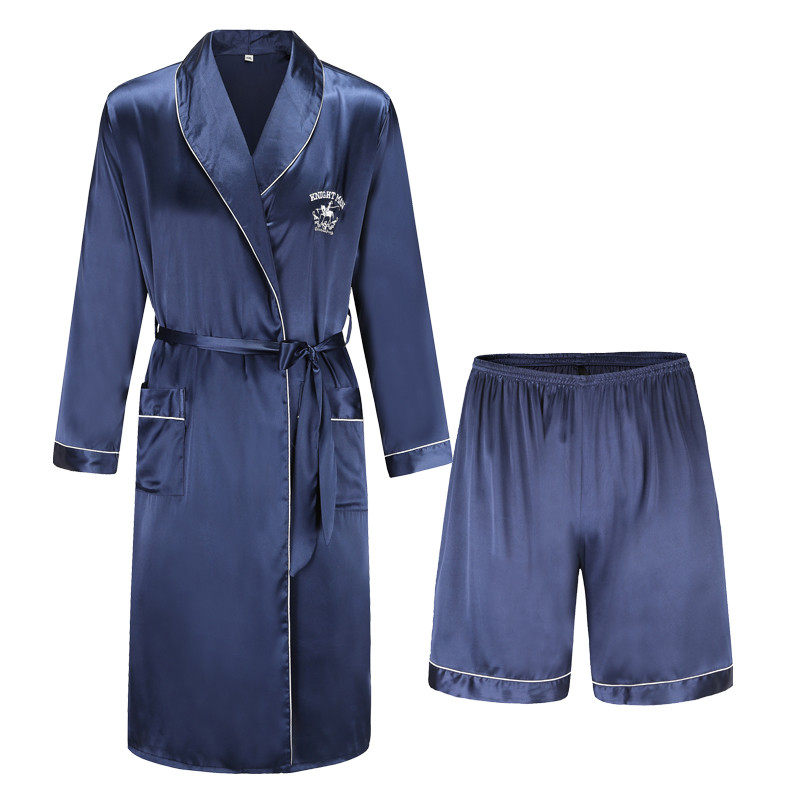 睡袍男夏季薄款冰丝浴袍大码长款丝绸浴衣家居服男士睡衣套装春秋