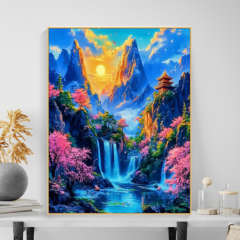 山河日丽diy数字油画五气朝元客厅玄关手绘填充装饰丙烯油彩画图片