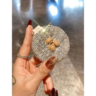 钻饰小镜子随身带女梳子化妆镜一体便携式防摔折叠镜双面梳妆镜熊