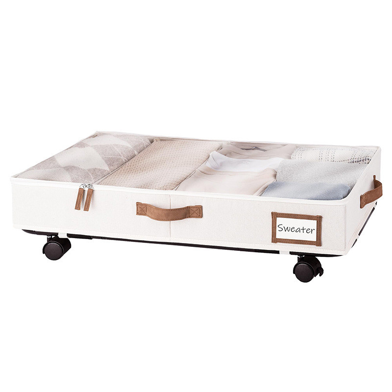 带轮子的装储物盒2件床下大容量可折叠床下储物盒带手柄收纳箱