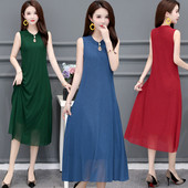 长款 过膝无袖 中国风改良裙纯色内搭遮肉潮