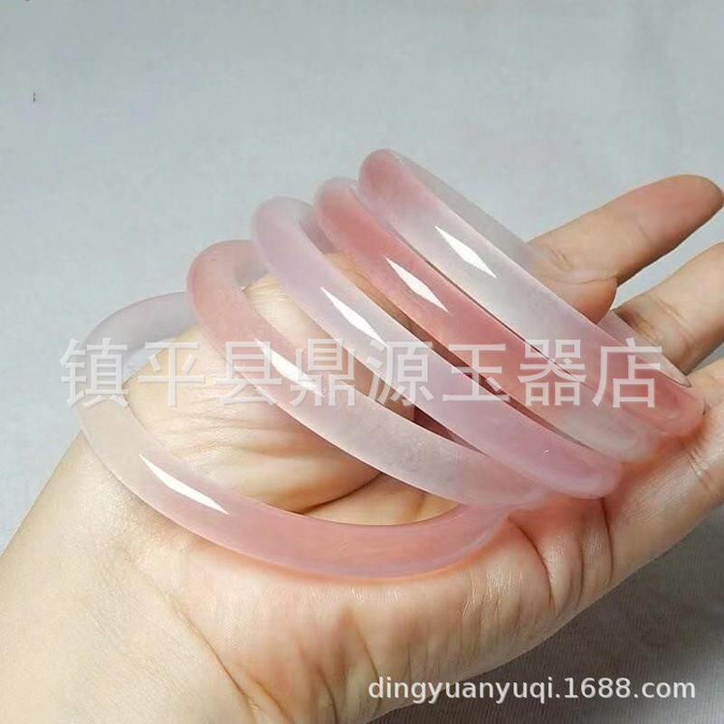 包邮冰种藕粉色桃 手镯花粉花冰透少女风玉石玉镯子速发供货礼品