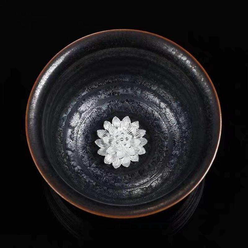 甲盏窑 李甲栈银斑天目银瓷杯陶瓷七彩银杯品茗杯个人杯主人杯