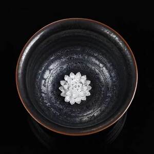 甲盏窑 李甲栈银斑天目银瓷杯陶瓷七彩银杯品茗杯个人杯主人杯