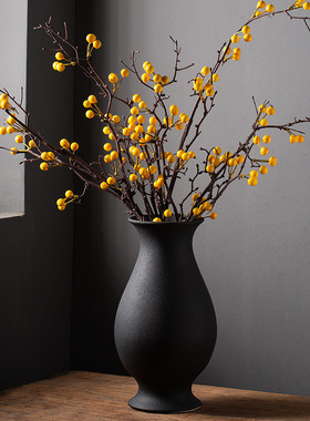 景德镇高温陶瓷黑色水培花瓶插花家居摆件干花陶罐