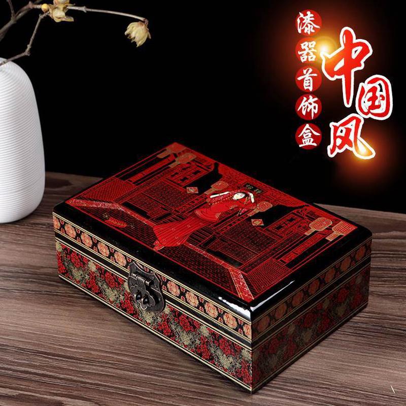 摆件首饰盒器绘漆盒收纳盒彩家居装饰结婚礼品皿饰品器木质婚庆