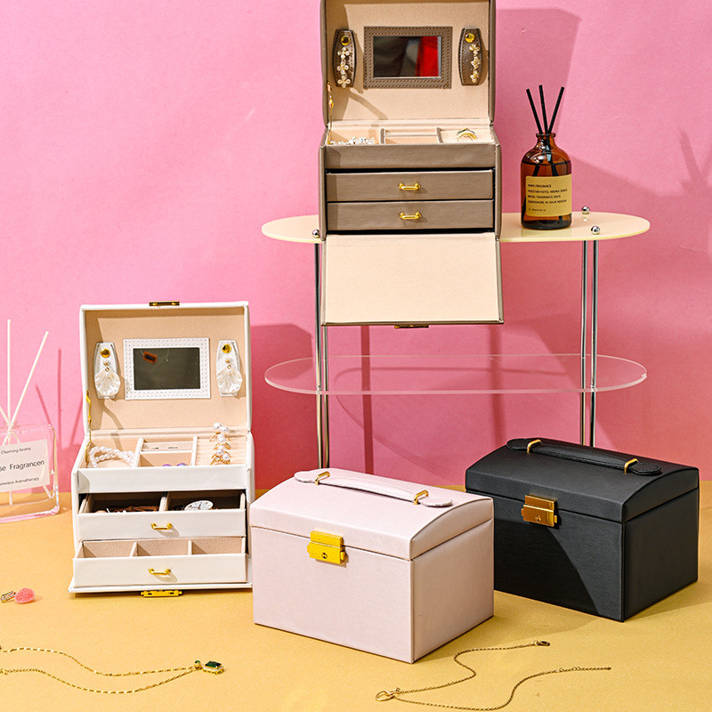首饰盒家用饰品耳环项链三层大容量跨境外贸首饰收纳盒子