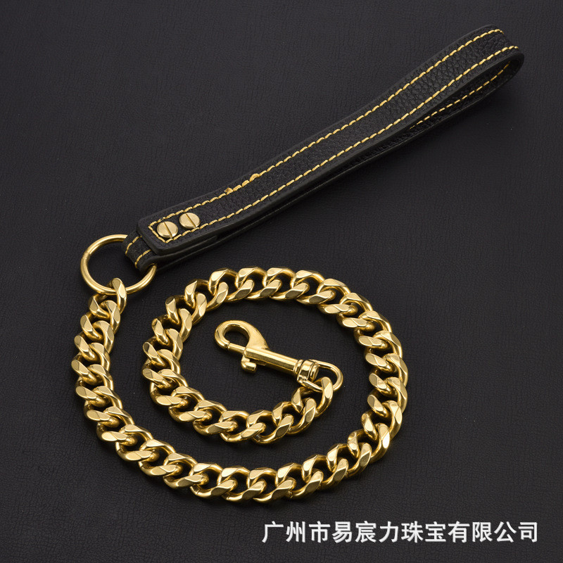 厂家热销19MM六面磨不锈钢狗链项圈脖圈狗绳中大型犬狗狗牵引绳