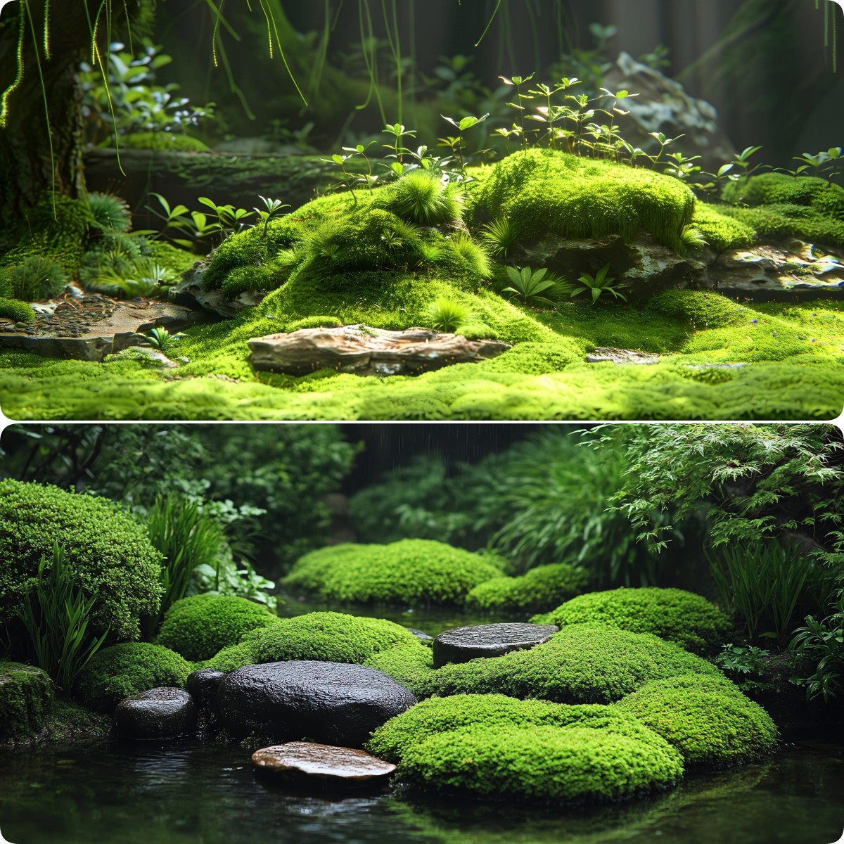 鱼缸背景贴纸青苔生态装饰画正胶高清图定制室内造景纸5d水族制作图片