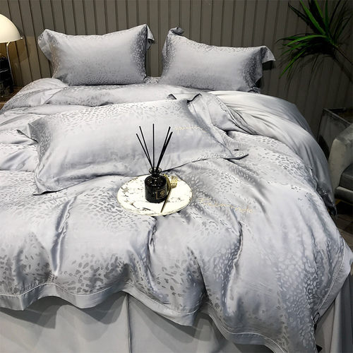 ?春夏凉感轻奢风80支兰精天丝四件套豹纹提花镂空丝滑被套床上用