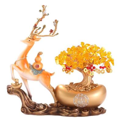 沛纳丽招财鹿摆件发财树摇钱树玄关客厅乔迁新居礼品搬家开业礼物