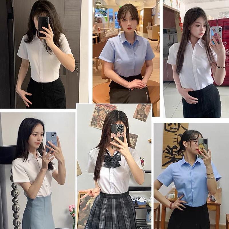 高货职业夏V领职业蓝衬衫女长袖面试正装衬衣上衣高端酒店前台工