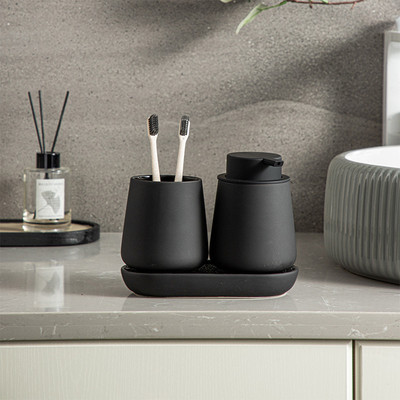 陶瓷硅胶漆手感泡沫洗手液按压瓶简约风洗发沐浴露打泡浴室三件套