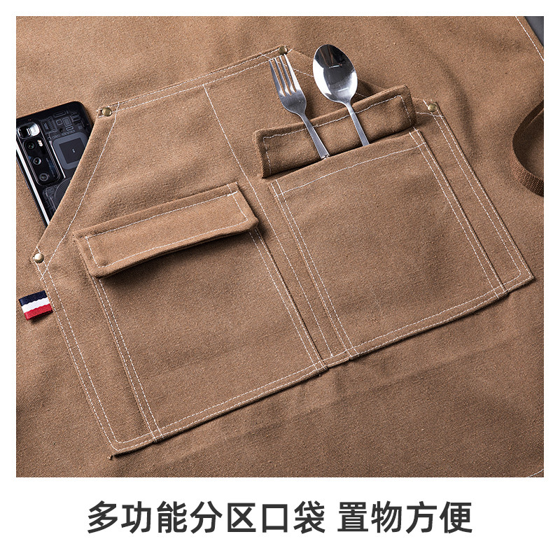 高端帆布围裙咖啡店花艺餐饮专用工作服时尚男女耐磨围腰定制logo