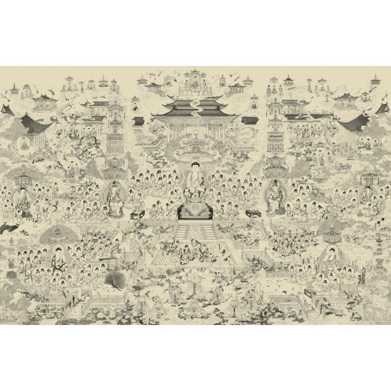 结缘极乐世界妙果图讲经图细腻庄严丝绢布挂画海报展板墙贴墙纸