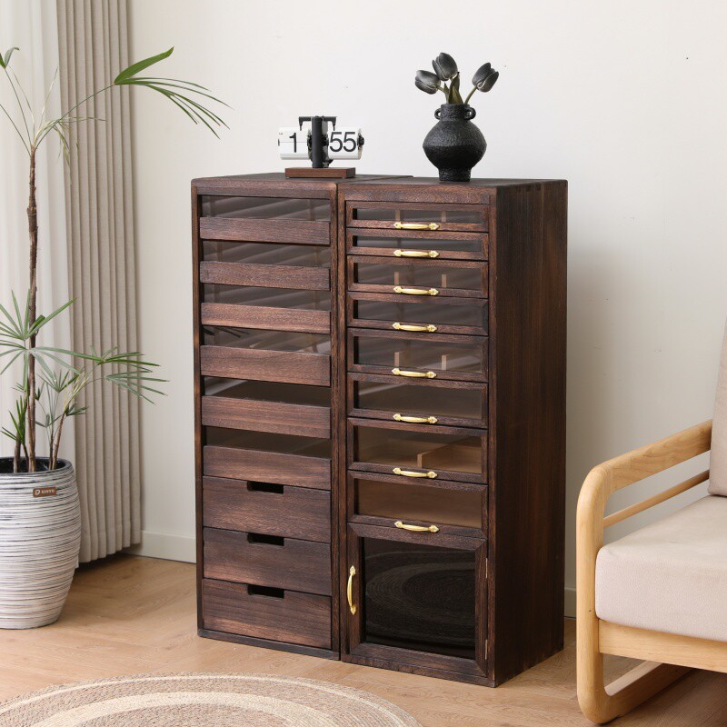 实木牙科柜茶具柜文玩收纳柜落地黑胡桃木边柜茶水柜茶杯琅琊斗柜